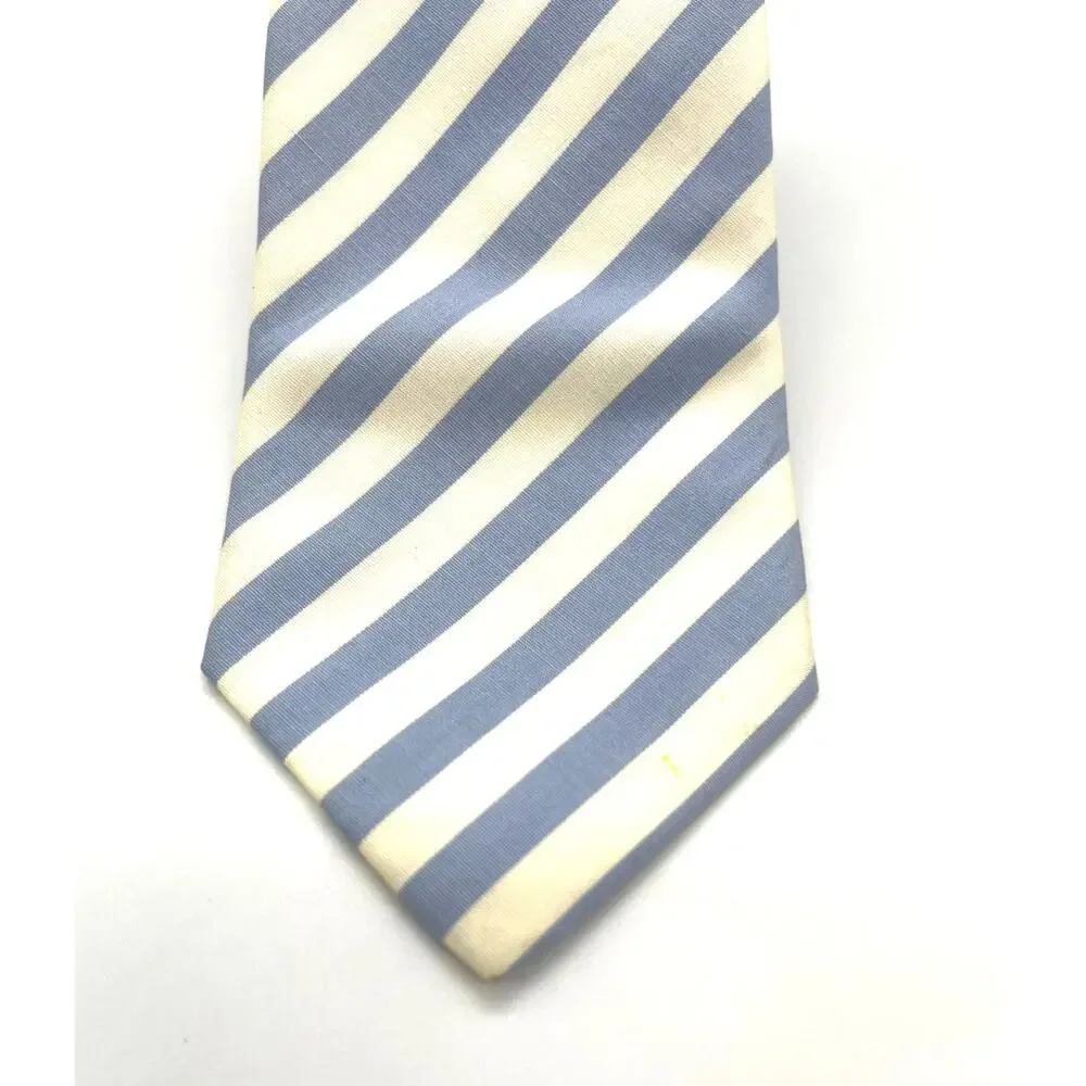 Gucci Cotton Blue & Cream Repp Necktie 56” L 3” Wide Tie Made in Italy